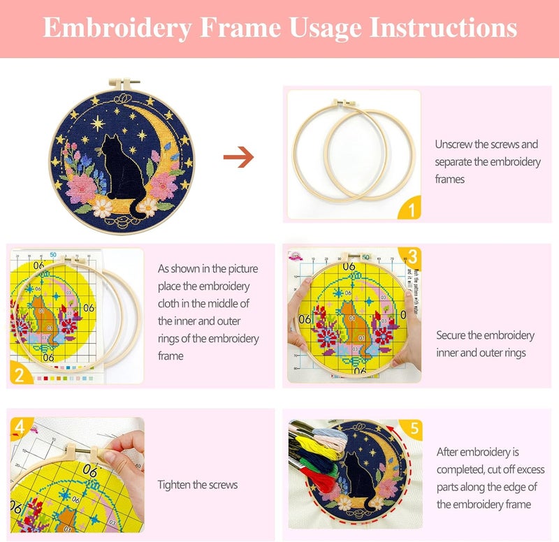 Zhenqing Cat Stamped Cross Stitch Kits for Adults Beginners, DIY Animals Cross Stitch Patterns Kits Printed Needlepoint Kits,Crafts Embroidery Kits for Home Decor-Cat-Themed 4-Piece Set(69207) - Image 4